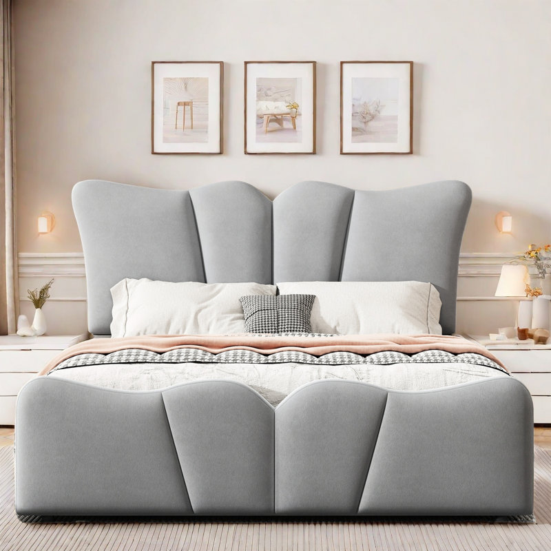 Modern Upholstered Platform Bed Gray Full